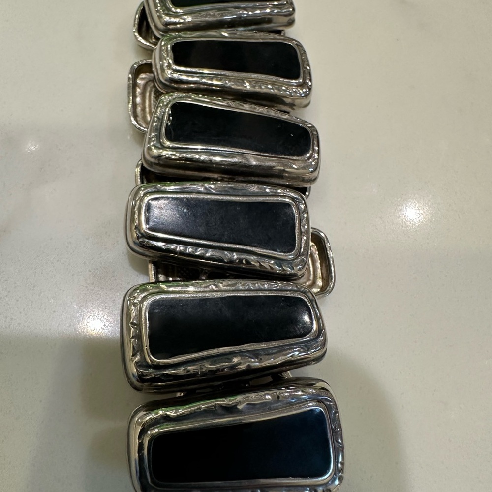 Vintage Silver And Black Rectangular Bracelet - image 7